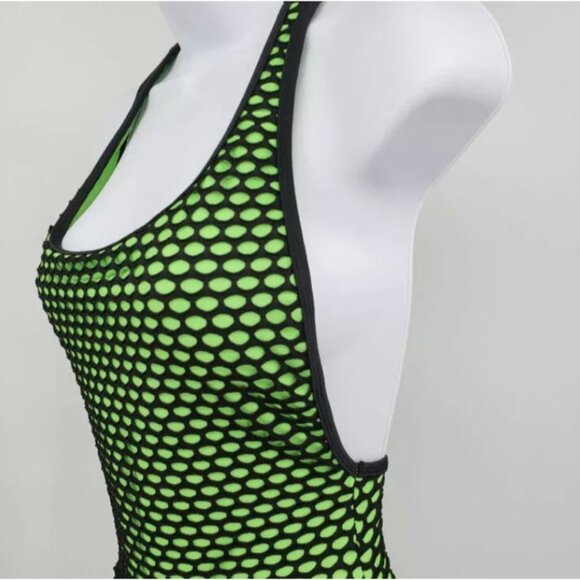 Juniors Neon Lime High Leg Mesh One Piece Swimsuit With Racerback By Xhilaration - Picture 3 of 5
